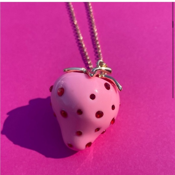 BETSEY JOHNSON Pink Strawberry Necklace & Earring Set Enamel & Red Crystals NWT - Picture 12 of 12